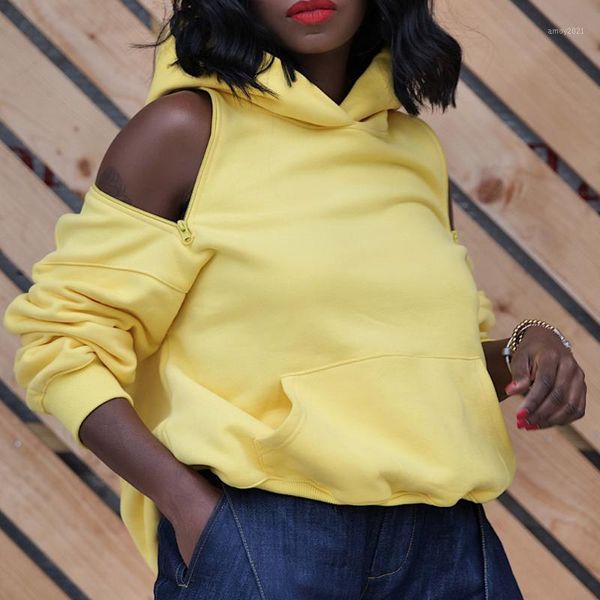 

women's hoodies & sweatshirts streetwear oversized hoodie women backless zipper yellow black pocket autumn winter woman pullover fa