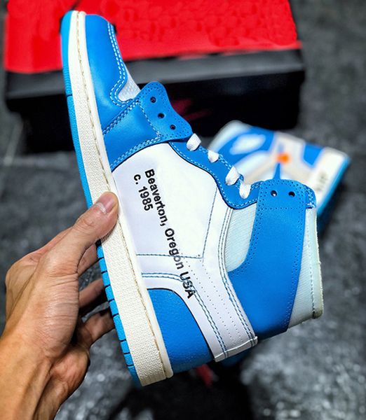 

jumpman 1 i high blue ow men basketball shoes 1s high mens trainers designer athletic sneakers us5.5-12 chaussures, White;red