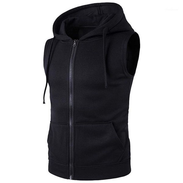 

monerffi vest fashion solid sleeveless hoodies cardigans jacket autumn spring zipper pockets mens vest casual waistcoat 1, Black;white