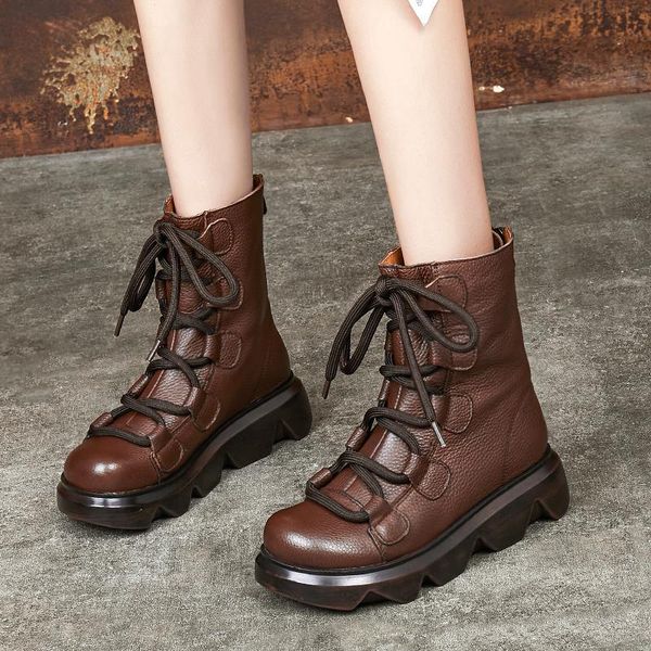 

lace up boots summer booties shoes luxury designer boots-women round toe ankle rubber autumn fashion 2021 med rock ladies solid, Black