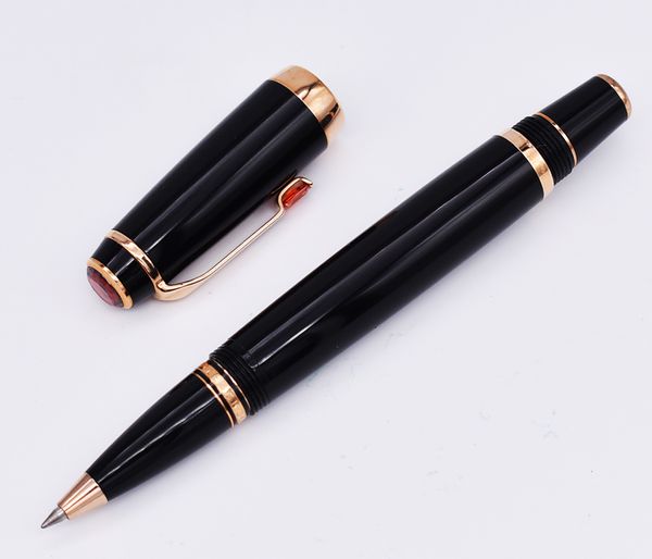 Crocodilo clássico preto caneta rollerball, nobre rubi na parte superior com clipe dourado escrevendo caixa de caneta de presente opcional para o escritório do escritório 201202