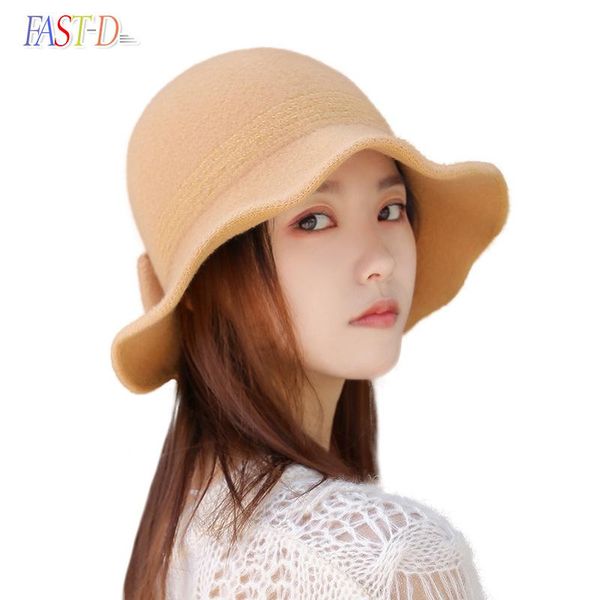 

wide brim hats 2021 women winter wool felt lady party formal up-turn bowknot woolen fedora hat casual all-match fisherman's, Blue;gray