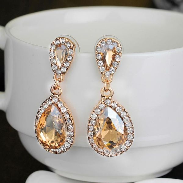 

dangle & chandelier teardrop champagne rhinestone wedding earrings big crystal women long drop bridal party jewelry gold oorbellen earings, Silver