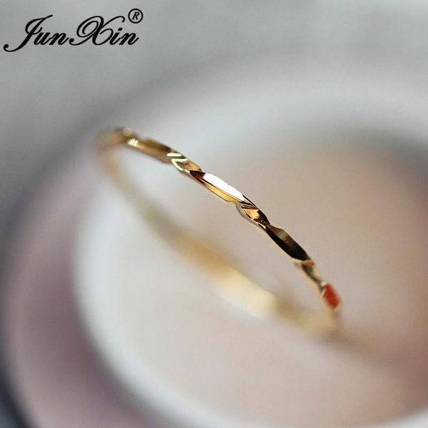

cluster rings junxin stackable thin for women yellow gold filled daily staking minimalist ring female girls delicate tail wedding, Golden;silver