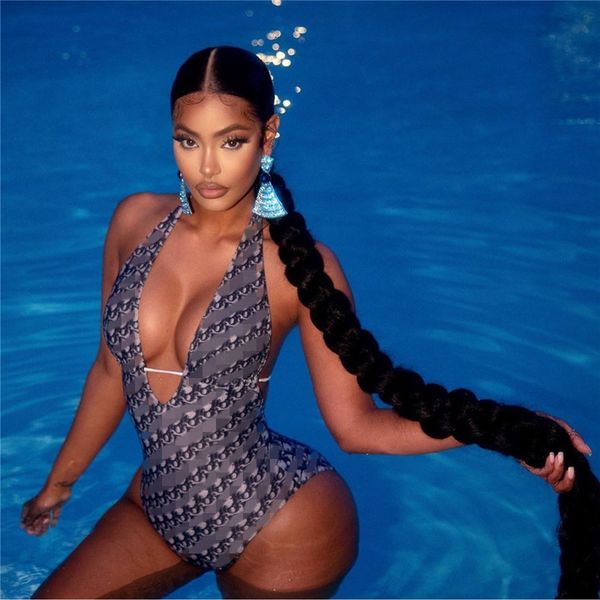 

full classic letter swimwear novelty stripe triangle bikinis backless swimsuit v neck beach swimwear summer bathing suit