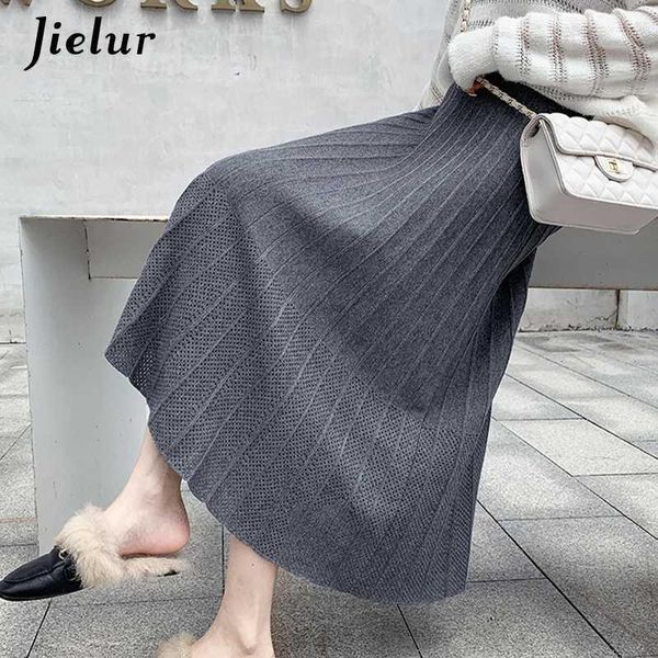 

knitted skirts womens autumn winter a-line slim chic saia faldas elastic waist skirts stripe women skirt hollow out1, Black