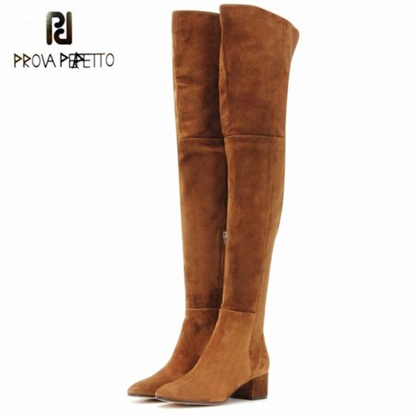 

prova perfetto 2020 autumn winter new over-the-knee women round toe mid-heel plush boots multicolor custom botas mujer fashion, Black