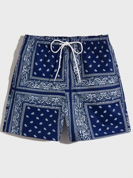 

men drawstring waist paisley print shorts z2gr#, Black