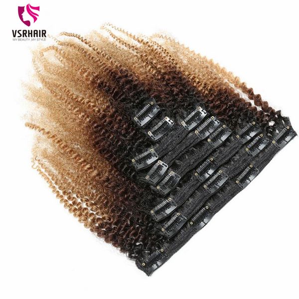 

vsrhair clip hair afro kinky ombre color t1b/4 /27 12inch -24inch brazilian hair 8pcs 18clips 120g machine remy virgin hair extensions, Black;brown