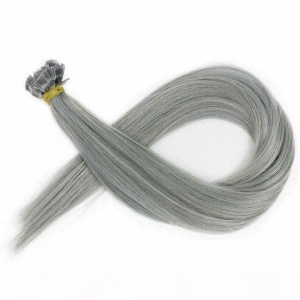 

elibess hair-flat tip fusion indian hair silky straight wave 1g strand 100strands lot grey color flat tip virgin indian human hair, Black