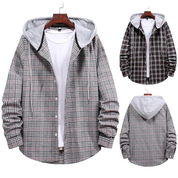 

new fashion brand men's new men's couple hooded autumn and winter long-sleeved plaid shirt jacket, Black;brown