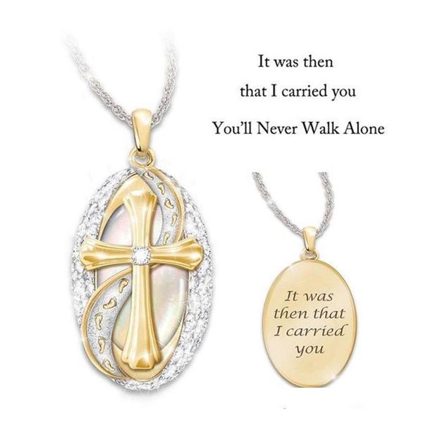 

fashion jewelry footprint cross diamond pendant necklace s579 ltgl0, Silver