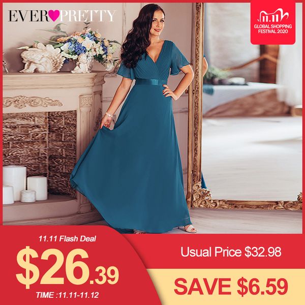 

plus size evening dresses ever pretty v-neck nay blue elegant a-line chiffon long party gowns 2020 short sleeve occasion dresses c1111, Black;pink
