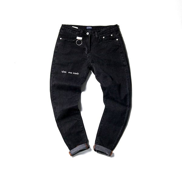 

yasuguoji men's flapping autumn boys trousers embroidery jeans neutral harbor style ins hip hop casual day nzk3, Black