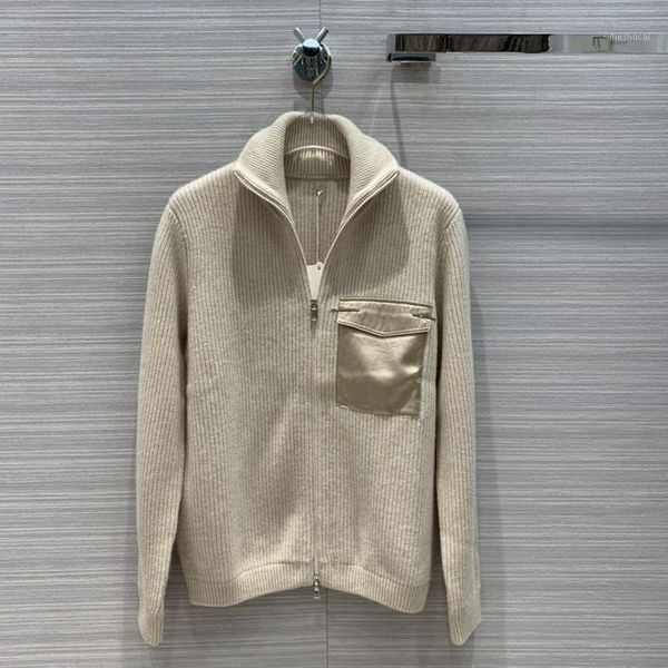 

100% cashmere sweater coat 2020 early autumn women simple pocket decoration stitching lapel knitted jacket coat new1, White;black