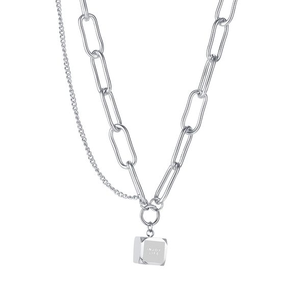 

cube pendant necklace for women gift link chain choker collares, Silver