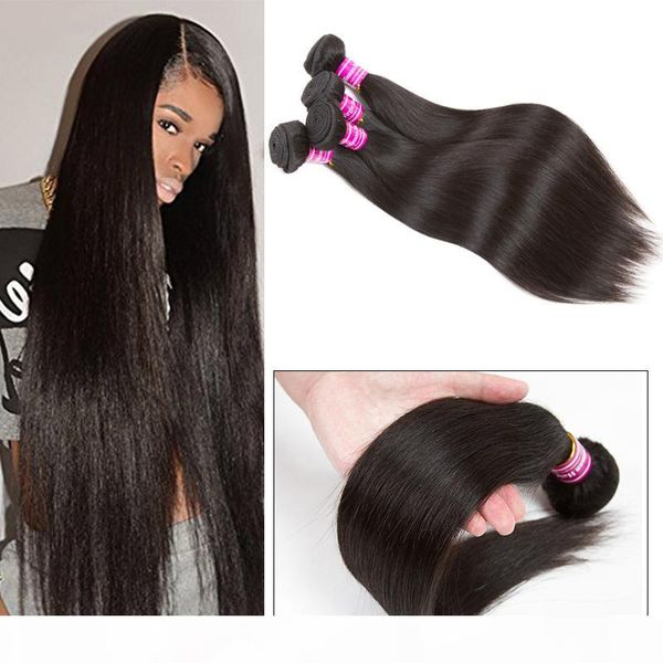 

brazilian human hair weaves straight natural color remy hair extensions body wave virgin hair bundles weaves unprocessed wefts ing, Black