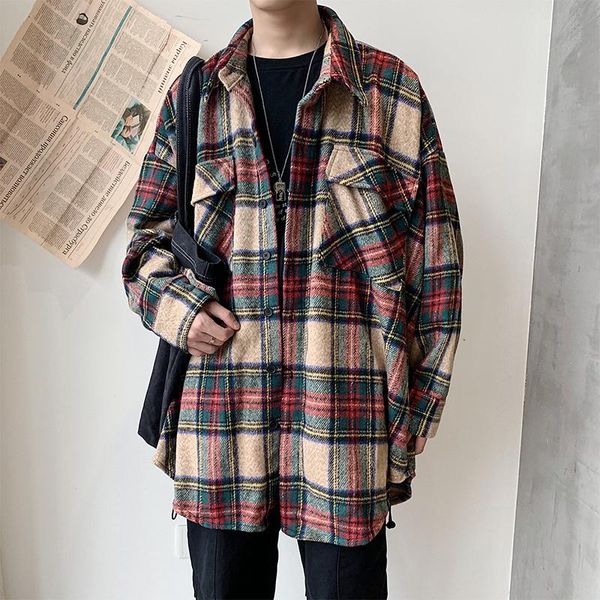 

winter thickening woolen shirt men fashion retro casual woolen jacket man streetwear loose coat men long sleeve shirt, White;black