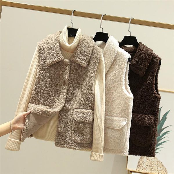 

new faux lamb wool vest ladies short autumn and winter plus velvet thick fur vest waistcoat short teddy jacket, Black