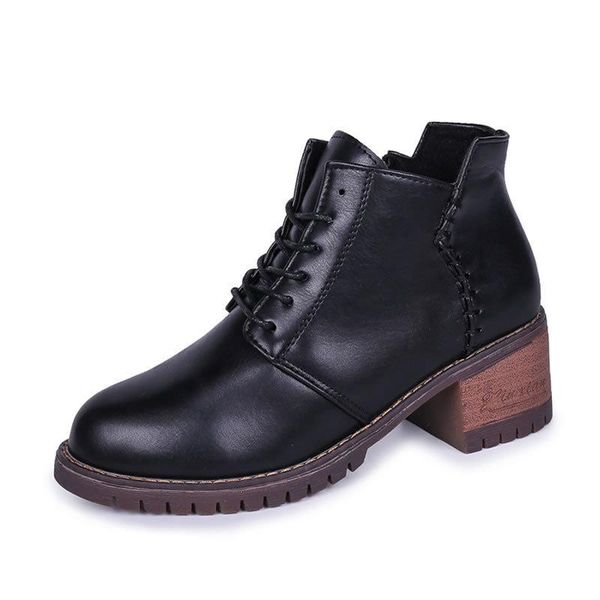 

2020 осень зима boots женщин мода ретро женщин платформы обувь лодыжки lace-up круглый toe квадратный каблук сапоги женщины короткие, Black