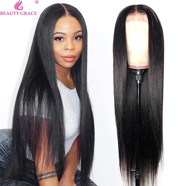 

8-26 inches 4x4 human hair lace front wig density 150% fake scalp straight hair wig with bangs brazilian remy, Black;brown