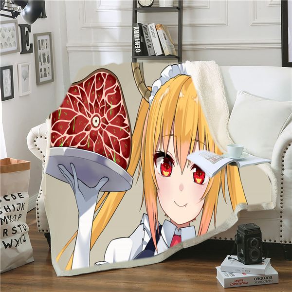 

аниме miss kobayashis dragon maid забавный персонаж одеяло 3d печать шерпа одеяло на кровати домашний текстиль сказочной стиль 02