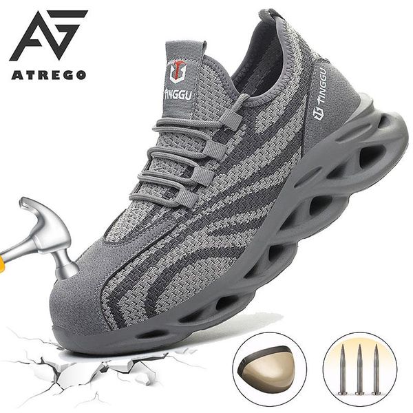 

atrego men mesh work safety shoes steel toe cap insulation breathable puncture-proof anti-slip protetive sport hiking sneakers, Black