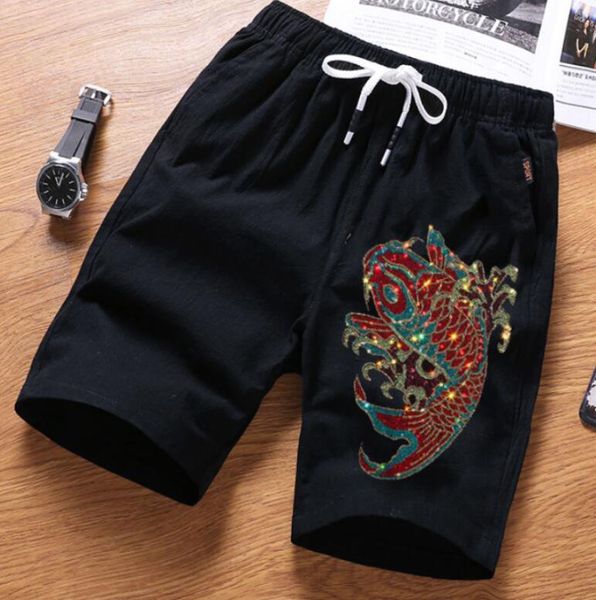 

cotton short with rhinestones men jogging short pants hip hop streetwear men drill 03, White;black