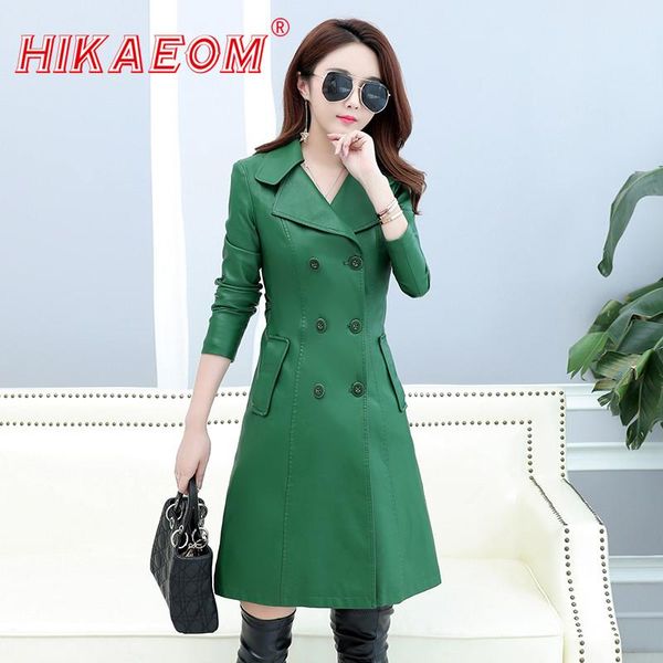 

2020 кожаная куртка женская топ моды новый плюс размер тонкий поворотный воротник дамы искусственные синтетические длинные кожаные пальто же, Black