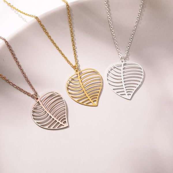 

chains hollow fashion minimalist one leave pendant clavicle necklaces for women jewelry gift tassel summer beach chain collier, Silver