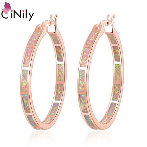 

cinily pink fire opal luxury large hoop earrings rose gold color rainbow round circle cocktail party summer jewelry gifts woman, Golden;silver