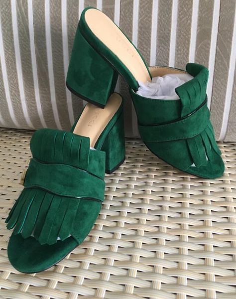 

2020 selling women's fashion designers chunky slippers lady's soft suede leather green slides shoe girls casual summer big size 42, Black