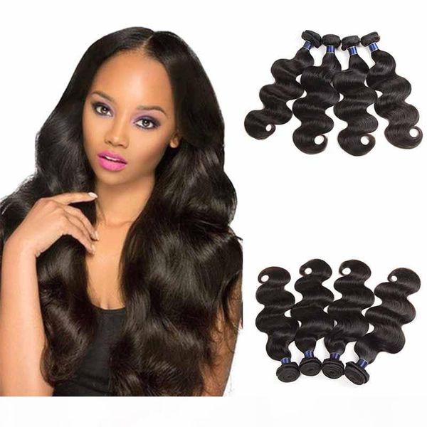 

бразильская body wave virgin hair связки 4шт много малазийский девы волос ткет объемная волна человеческих волос bestchengzhi, Black