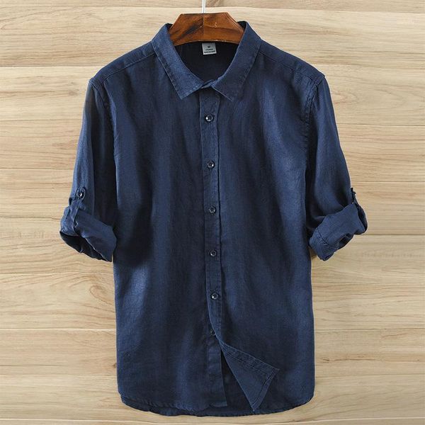 

linen shirts men comfortable breathable natural linen casual shirt turn-down collar solid vintage shirt 2020 new1, White;black
