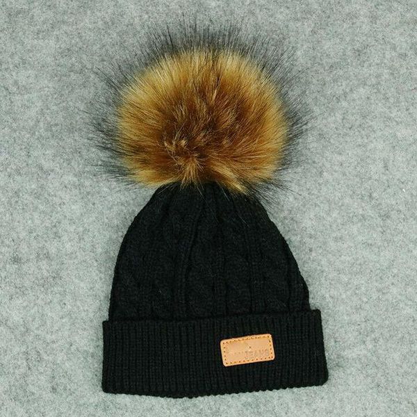 

2020 brand new child kids warm winter crochet ski cap wool knit beanie fur bobble hat fashion kids woolen hat, Yellow