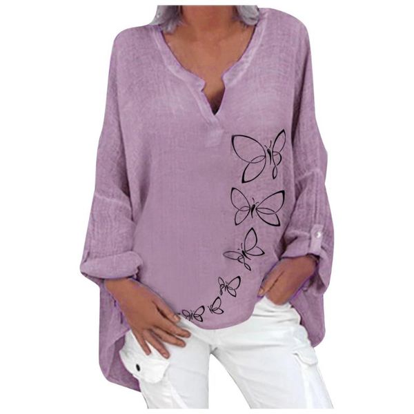 

women's blouses & shirts elegant floral print blouse women plus size 5xl shirt casual long sleeve loose v-neck 2021 camiseta mujer, White