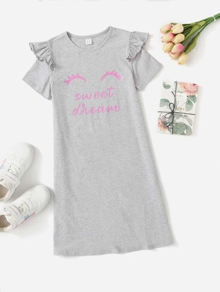 

girls letter graphic ruffle dress she, Red;yellow