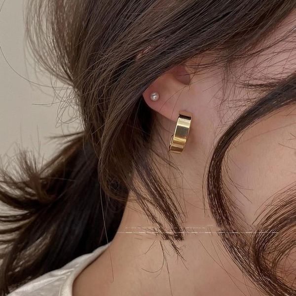 

TIMEONLY Unique Design Wide Metal Hoop Earring for Women Ladies Minimalist Earrings Personality Korean Style Accessories Gift, Golden;silver