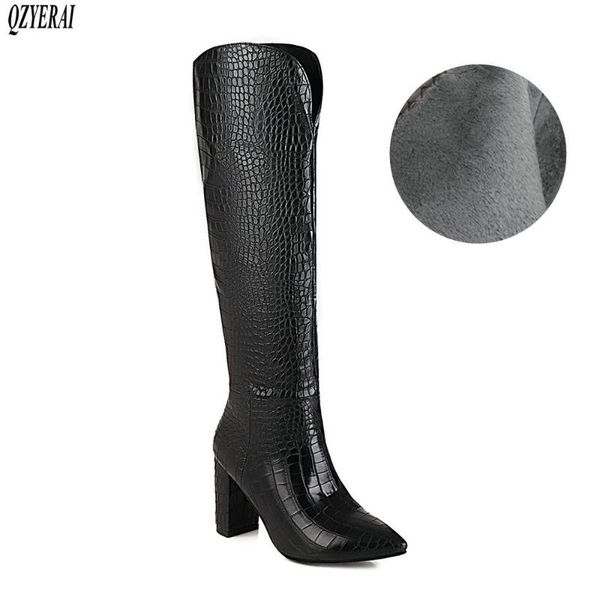 

new winter style women shoes knee high boots boots women high heels fashion female snow size 34-48, Black