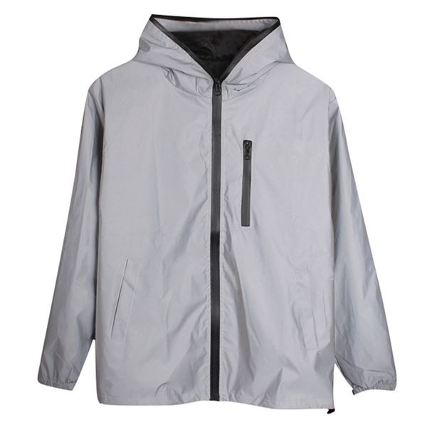 

long sleeved reflective jacket men / women harajuku windbreaker jackets hooded hip-hop streetwear night shiny zipper coats#g3 t200106, Black;brown