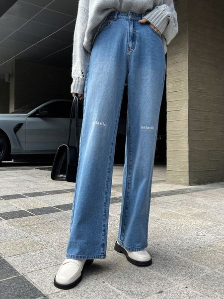 

dazy letter graphic high waist jeans q1qu#, Blue