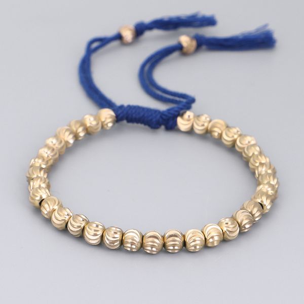 

18k gold plated engraved copper beads strands bracelet cotton thread chinese knot bracelets jewelry, Black