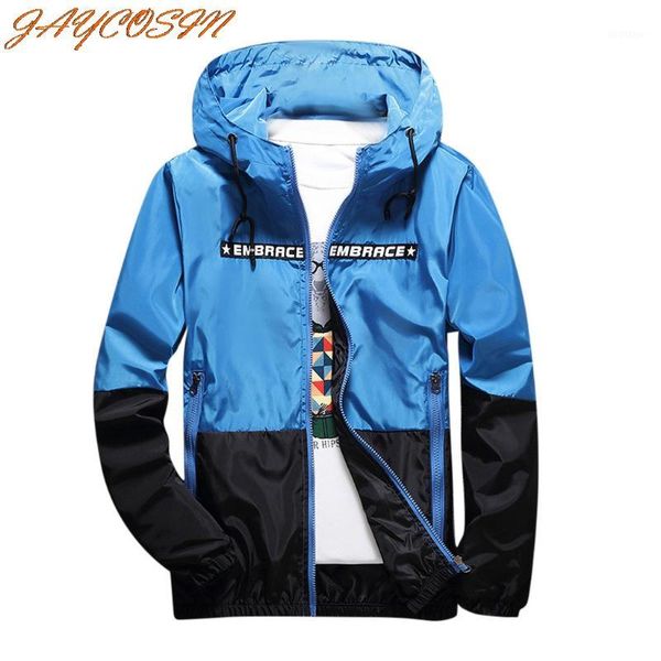 

jaycosin fashion design men's autumn winter alphabet printing color collision hoodie outdoor jacket coat new1, Black;brown