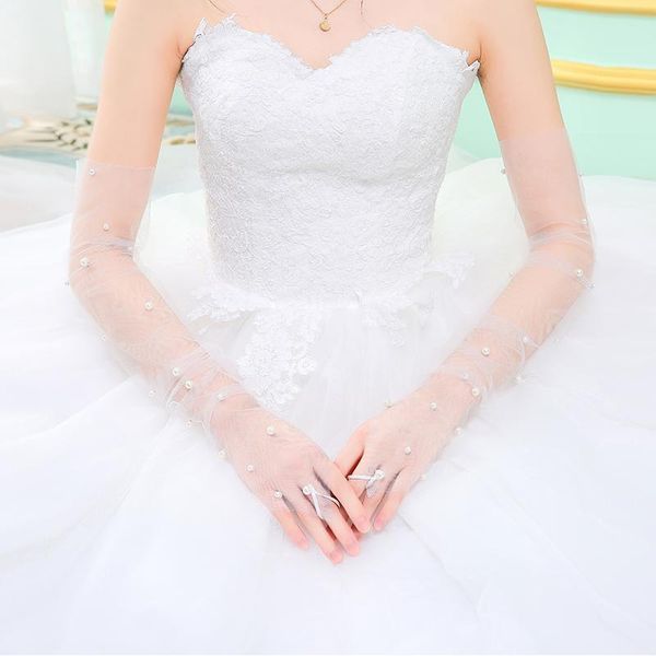 

pearl beaded lace gloves women long bridal gloves white fingerless wedding gloves bride wedding accessories tulle h sqclcb