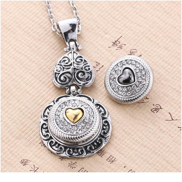 

vintage women's flower 18mm snap button pendant necklace jewelry with bead chain statement woman suspension diy jewelr bbyfcy, Silver