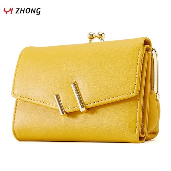 

yizhong trifold small wallet women soft leather purses female wallets card holder zipper coin pocket ladies clutch purse cartera c1223, Red;black