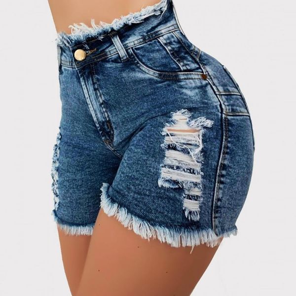 

summer shinny jeans shorts female casual pocket holes denim pants shorts fashion light blue high waist jeans for women d30