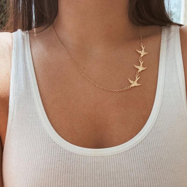 

pendant necklaces cowbread vintage women necklace tree swallow choker simple temperament wild clavicle chain neck fashion jewelry1, Silver