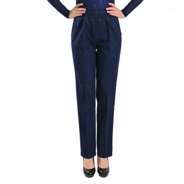 

women's jeans 2021 embroidery women with high waist for stretching skinny elastic large size straight full length1, Blue