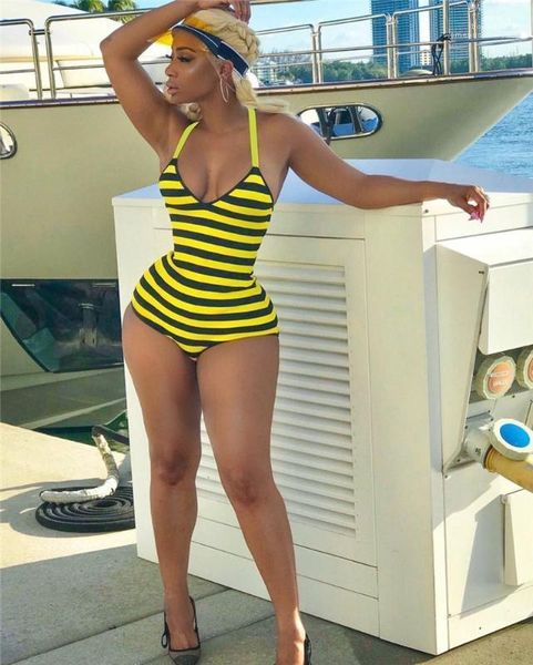 

swimsuits backless fashion spaghetti strap stripe printed one piece bikinis 2020 summer womens swimwear summer women designer, White;black